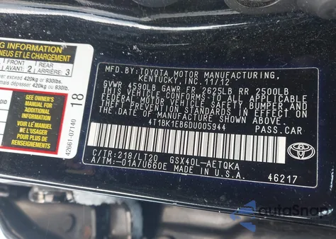 2013 Toyota Avalon from USA, damaged, VIN 4T1BK1EB6DU005944